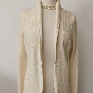 Jones New York Cream Cardigan with Pearl Embellishments